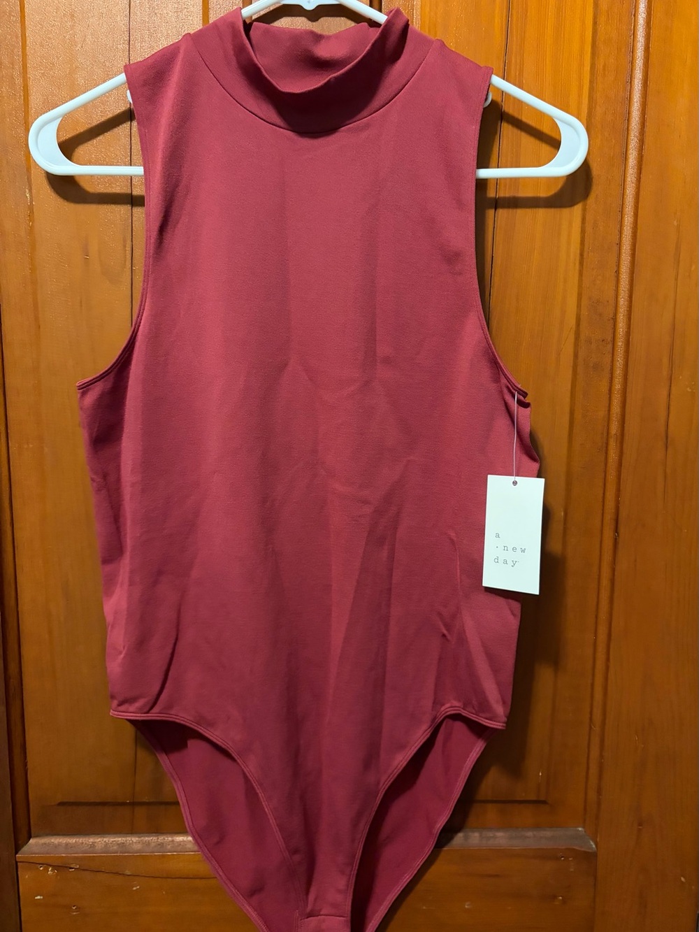 Women’s Sleeveless Mock Neck Bodysuit in Deep Wine Size XL
